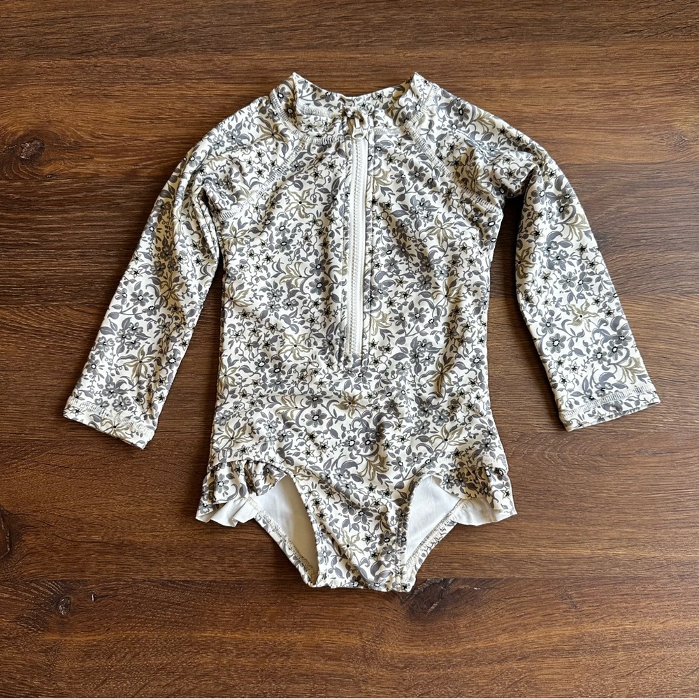 Rylee + Cru Cream and Gray Kids Swim Rashguard